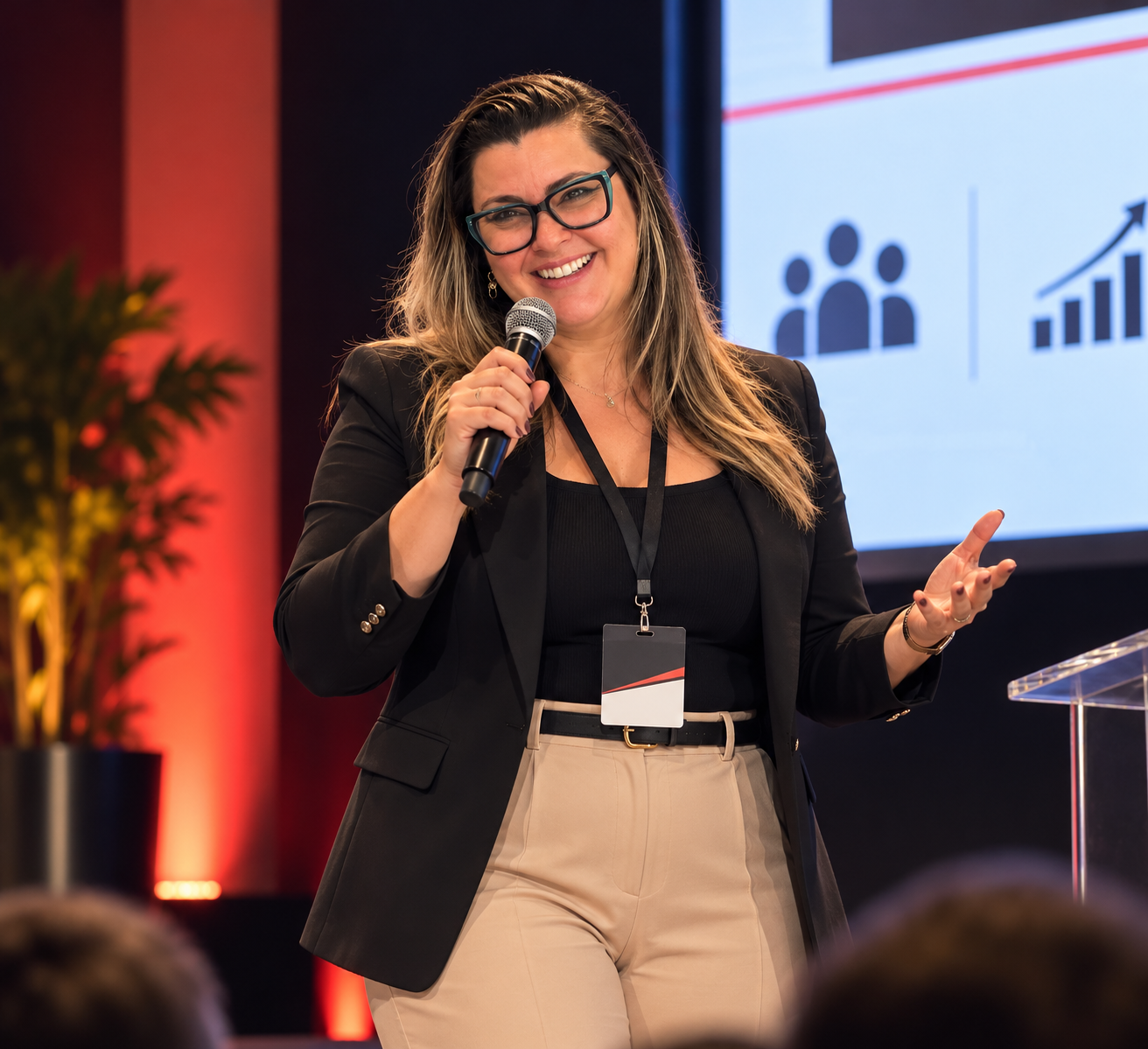 Claudiane Junqueira palestrando em uma conferência